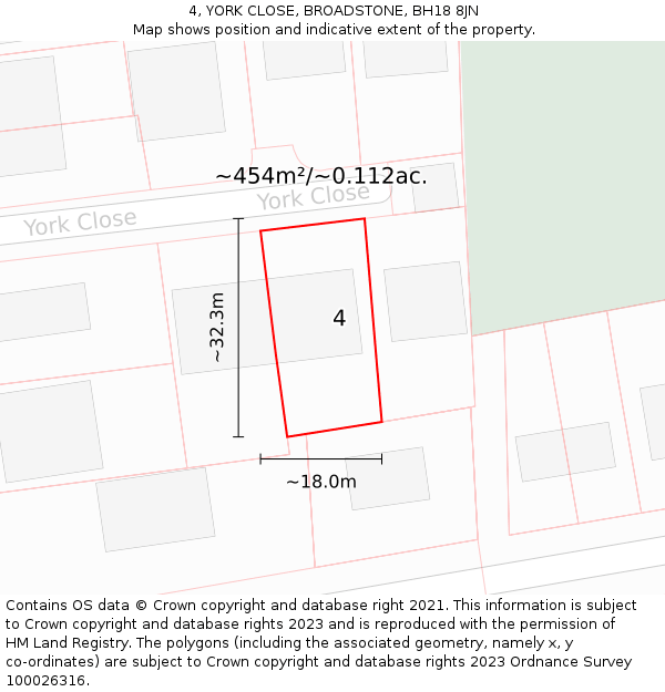 4, YORK CLOSE, BROADSTONE, BH18 8JN: Plot and title map