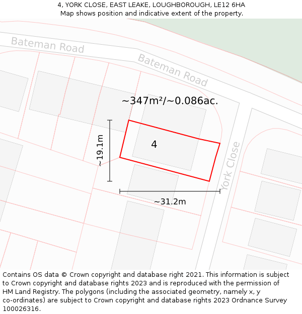 4, YORK CLOSE, EAST LEAKE, LOUGHBOROUGH, LE12 6HA: Plot and title map