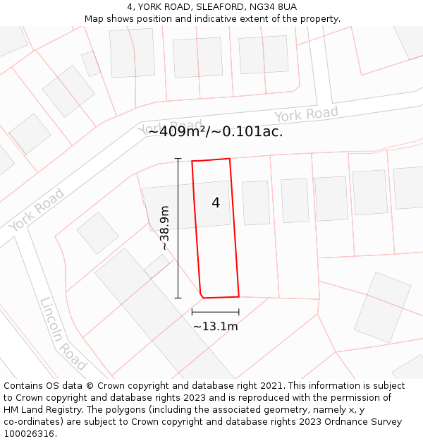 4, YORK ROAD, SLEAFORD, NG34 8UA: Plot and title map