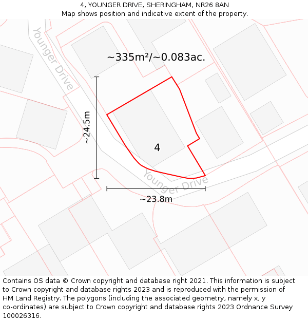 4, YOUNGER DRIVE, SHERINGHAM, NR26 8AN: Plot and title map