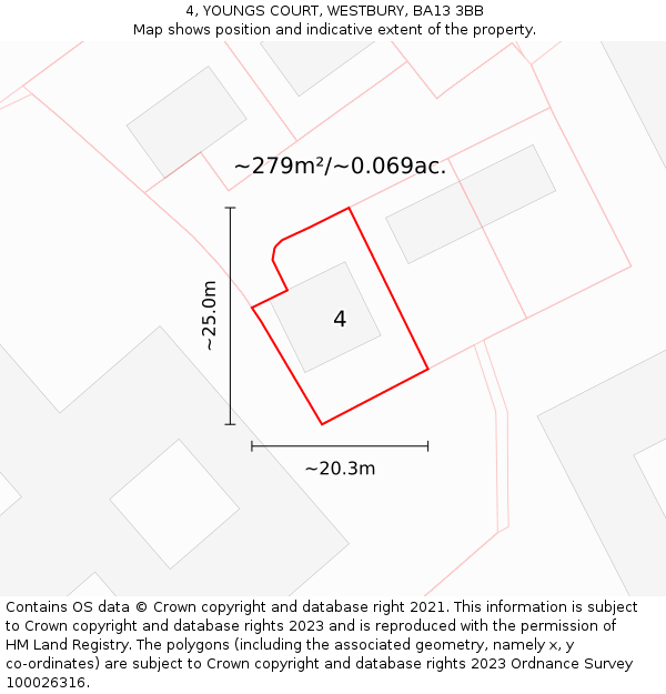 4, YOUNGS COURT, WESTBURY, BA13 3BB: Plot and title map