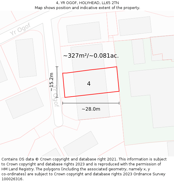 4, YR OGOF, HOLYHEAD, LL65 2TN: Plot and title map