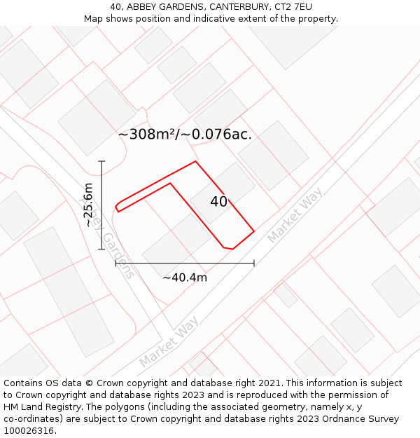 40, ABBEY GARDENS, CANTERBURY, CT2 7EU: Plot and title map