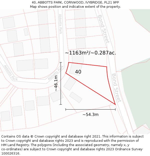 40, ABBOTTS PARK, CORNWOOD, IVYBRIDGE, PL21 9PP: Plot and title map