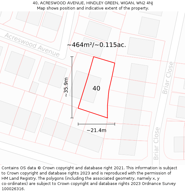 40, ACRESWOOD AVENUE, HINDLEY GREEN, WIGAN, WN2 4NJ: Plot and title map