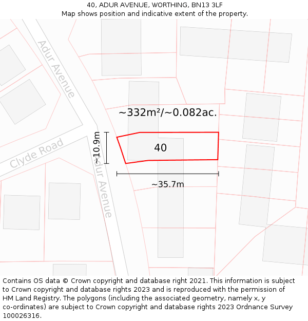 40, ADUR AVENUE, WORTHING, BN13 3LF: Plot and title map