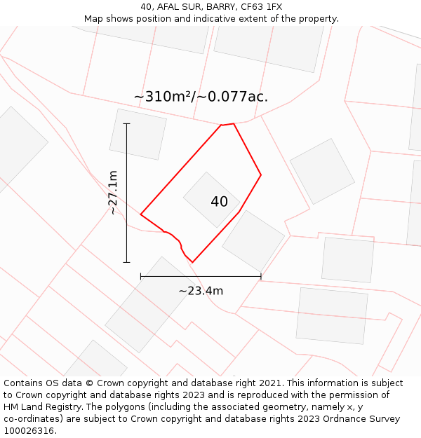 40, AFAL SUR, BARRY, CF63 1FX: Plot and title map