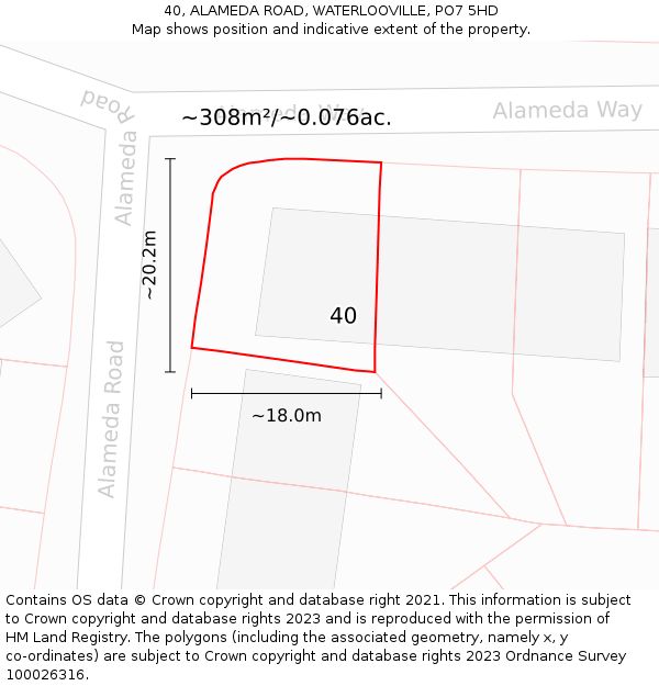 40, ALAMEDA ROAD, WATERLOOVILLE, PO7 5HD: Plot and title map