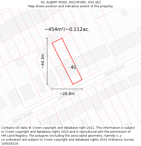 40, ALBERT ROAD, ROCHFORD, SS4 3EZ: Plot and title map