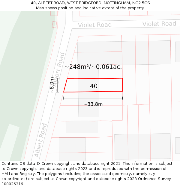 40, ALBERT ROAD, WEST BRIDGFORD, NOTTINGHAM, NG2 5GS: Plot and title map