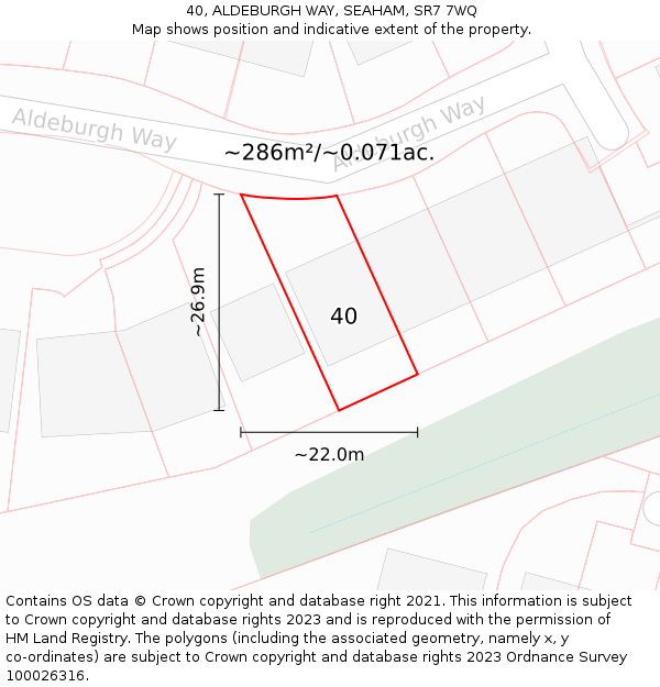 40, ALDEBURGH WAY, SEAHAM, SR7 7WQ: Plot and title map