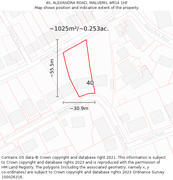 40, ALEXANDRA ROAD, MALVERN, WR14 1HF: Plot and title map