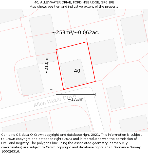 40, ALLENWATER DRIVE, FORDINGBRIDGE, SP6 1RB: Plot and title map