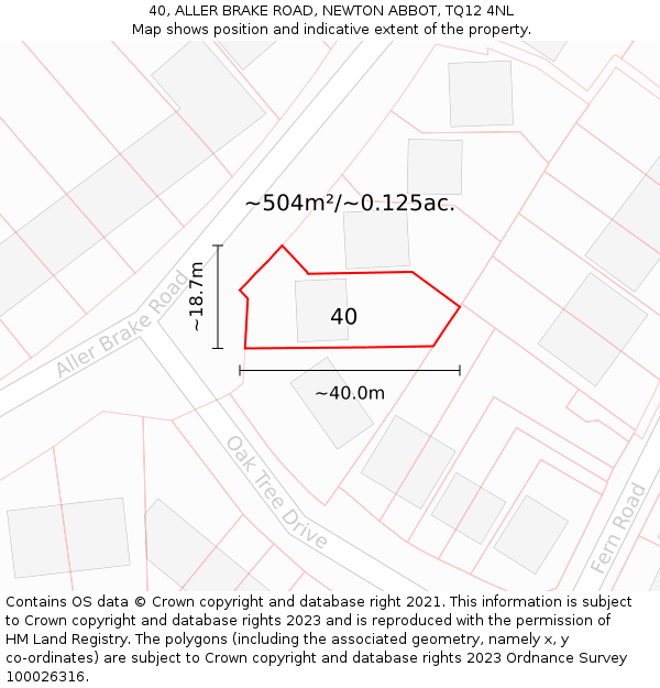 40, ALLER BRAKE ROAD, NEWTON ABBOT, TQ12 4NL: Plot and title map