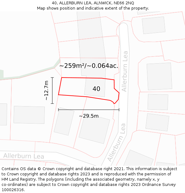 40, ALLERBURN LEA, ALNWICK, NE66 2NQ: Plot and title map