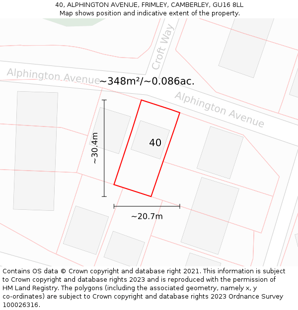 40, ALPHINGTON AVENUE, FRIMLEY, CAMBERLEY, GU16 8LL: Plot and title map