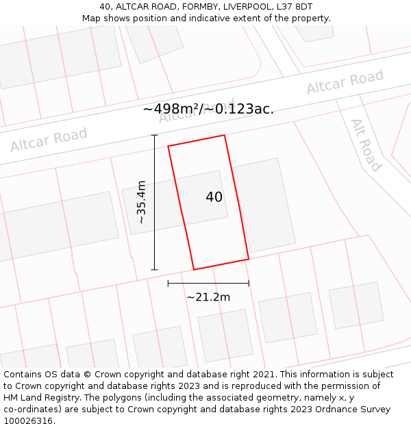 40, ALTCAR ROAD, FORMBY, LIVERPOOL, L37 8DT: Plot and title map