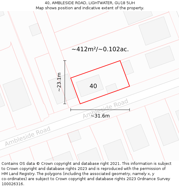 40, AMBLESIDE ROAD, LIGHTWATER, GU18 5UH: Plot and title map