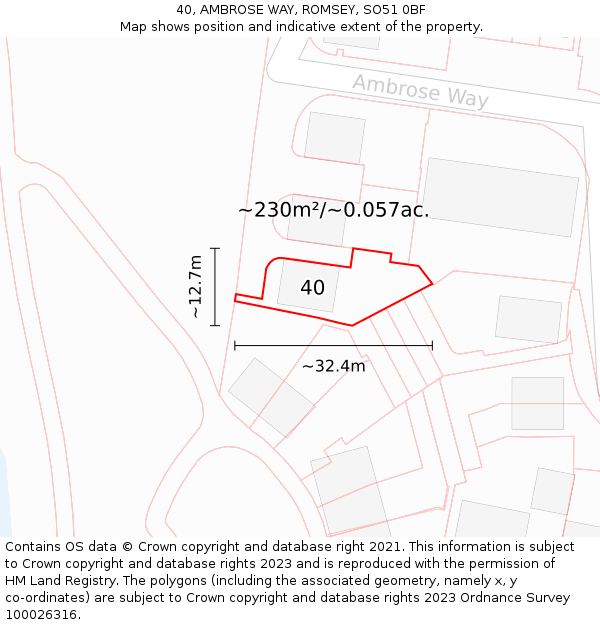 40, AMBROSE WAY, ROMSEY, SO51 0BF: Plot and title map