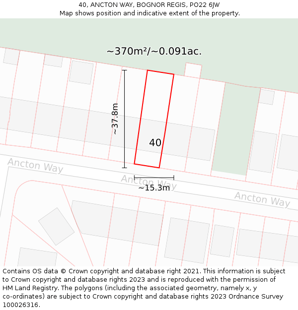 40, ANCTON WAY, BOGNOR REGIS, PO22 6JW: Plot and title map