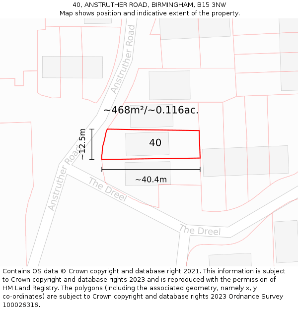 40, ANSTRUTHER ROAD, BIRMINGHAM, B15 3NW: Plot and title map