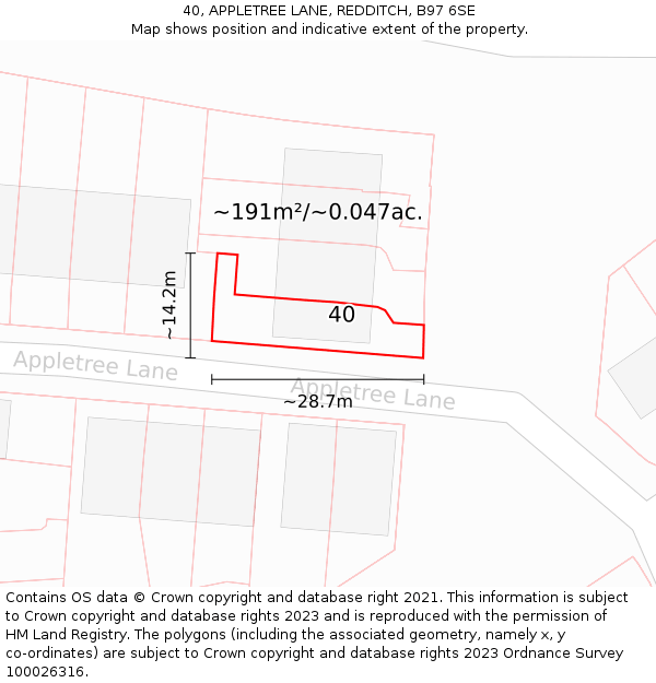 40, APPLETREE LANE, REDDITCH, B97 6SE: Plot and title map