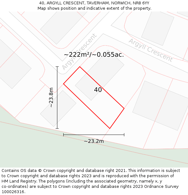 40, ARGYLL CRESCENT, TAVERHAM, NORWICH, NR8 6YY: Plot and title map