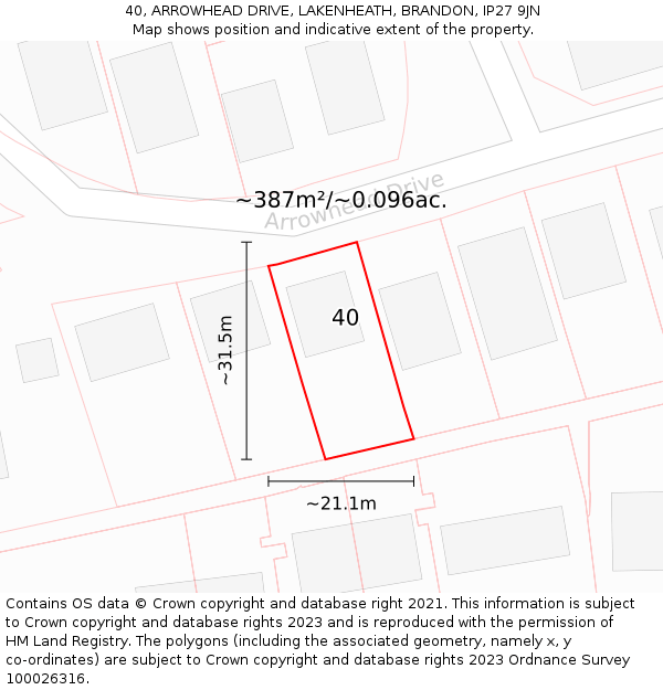 40, ARROWHEAD DRIVE, LAKENHEATH, BRANDON, IP27 9JN: Plot and title map