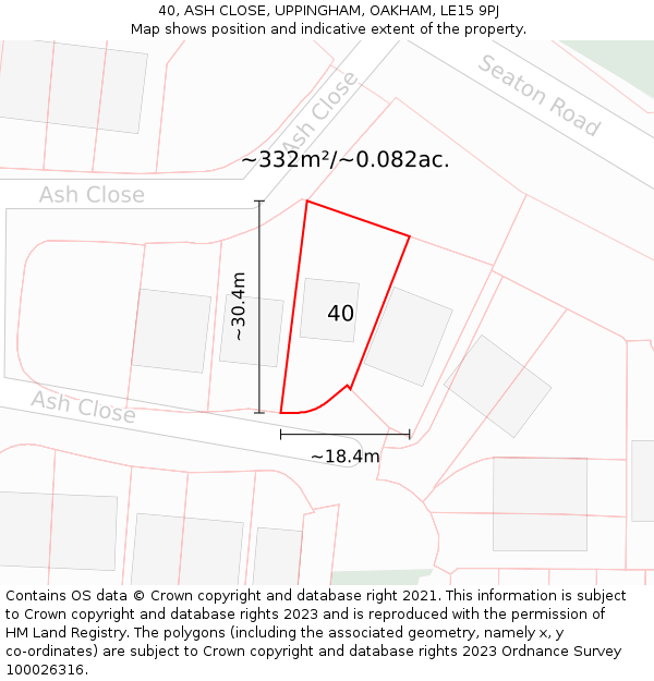 40, ASH CLOSE, UPPINGHAM, OAKHAM, LE15 9PJ: Plot and title map