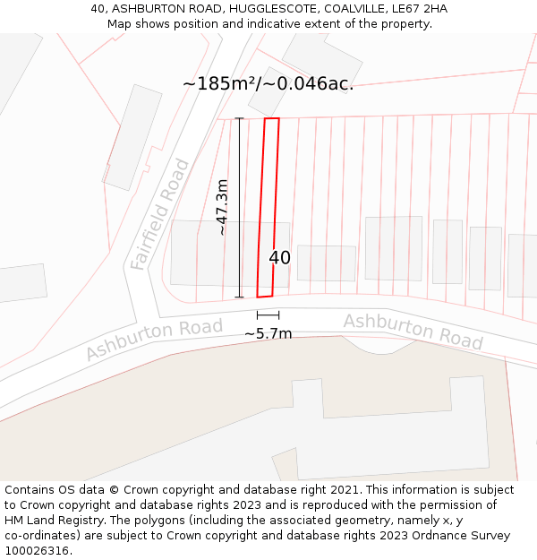 40, ASHBURTON ROAD, HUGGLESCOTE, COALVILLE, LE67 2HA: Plot and title map