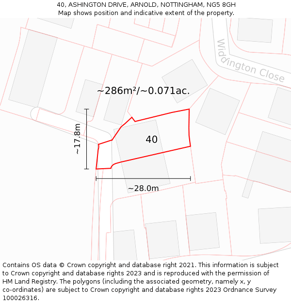 40, ASHINGTON DRIVE, ARNOLD, NOTTINGHAM, NG5 8GH: Plot and title map