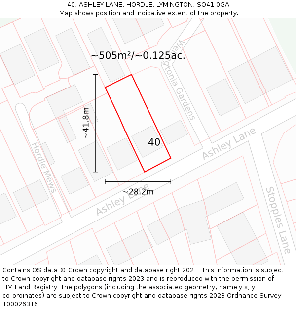 40, ASHLEY LANE, HORDLE, LYMINGTON, SO41 0GA: Plot and title map