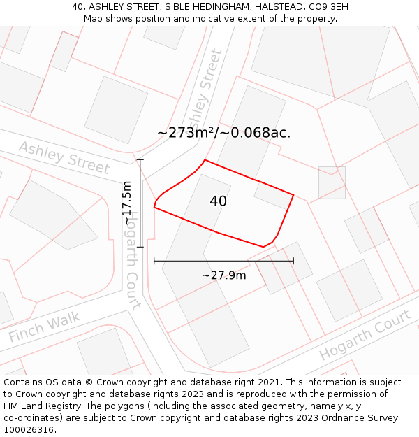 40, ASHLEY STREET, SIBLE HEDINGHAM, HALSTEAD, CO9 3EH: Plot and title map