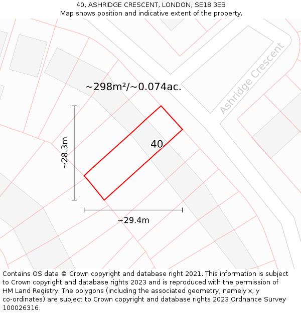 40, ASHRIDGE CRESCENT, LONDON, SE18 3EB: Plot and title map