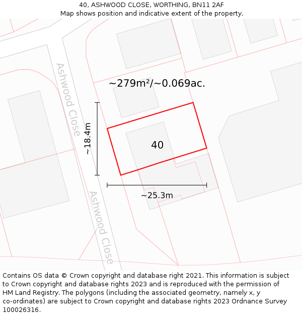 40, ASHWOOD CLOSE, WORTHING, BN11 2AF: Plot and title map