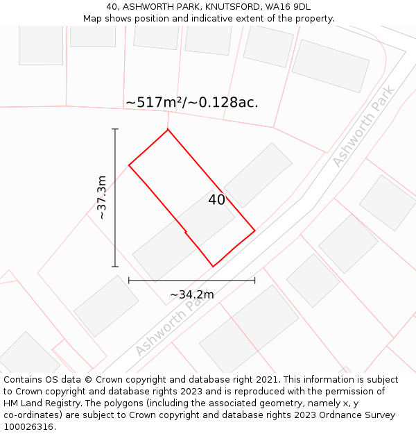 40, ASHWORTH PARK, KNUTSFORD, WA16 9DL: Plot and title map
