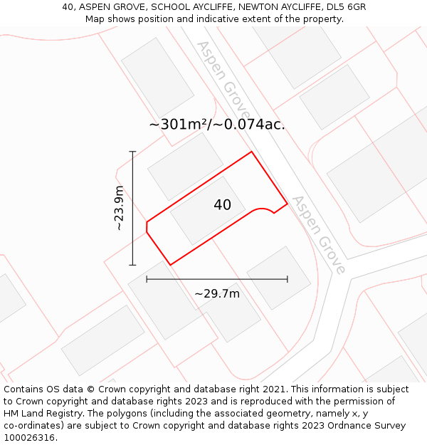 40, ASPEN GROVE, SCHOOL AYCLIFFE, NEWTON AYCLIFFE, DL5 6GR: Plot and title map