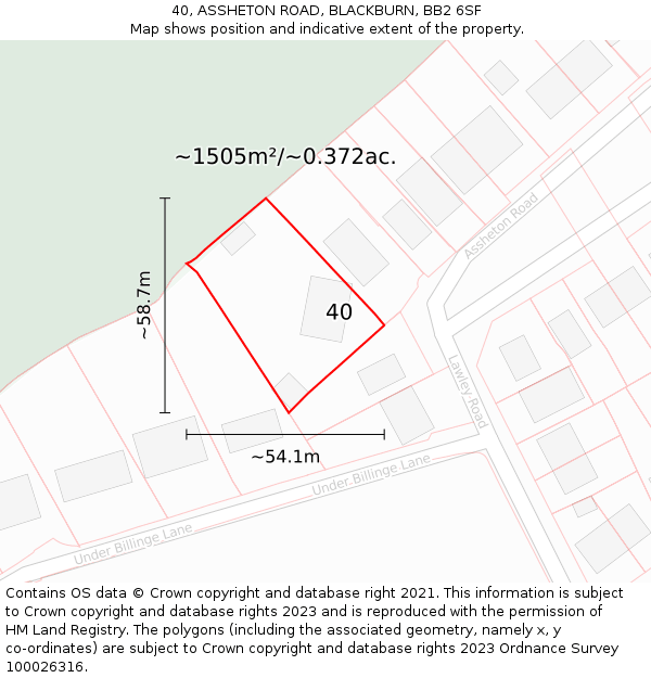 40, ASSHETON ROAD, BLACKBURN, BB2 6SF: Plot and title map