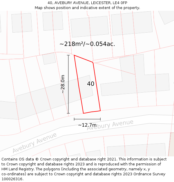 40, AVEBURY AVENUE, LEICESTER, LE4 0FP: Plot and title map