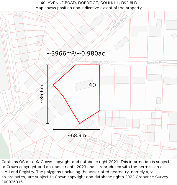 40, AVENUE ROAD, DORRIDGE, SOLIHULL, B93 8LD: Plot and title map