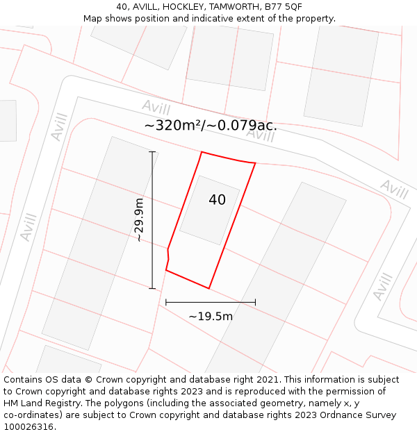 40, AVILL, HOCKLEY, TAMWORTH, B77 5QF: Plot and title map