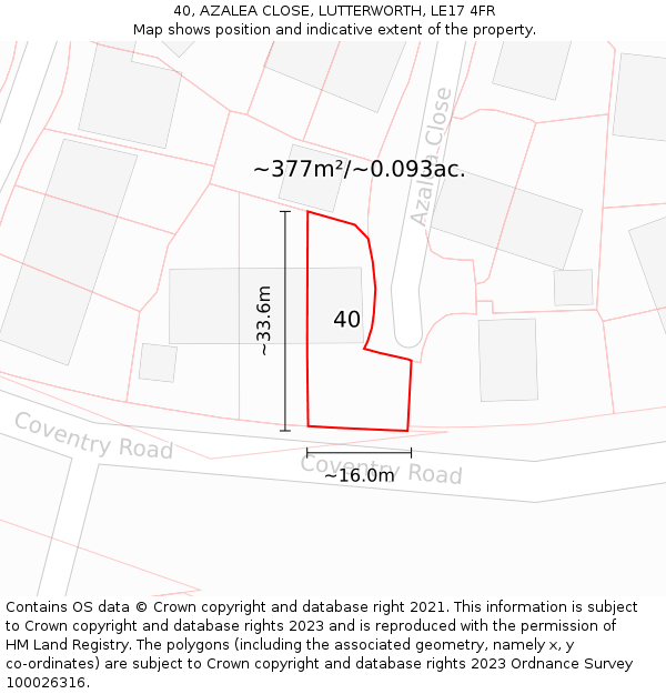 40, AZALEA CLOSE, LUTTERWORTH, LE17 4FR: Plot and title map