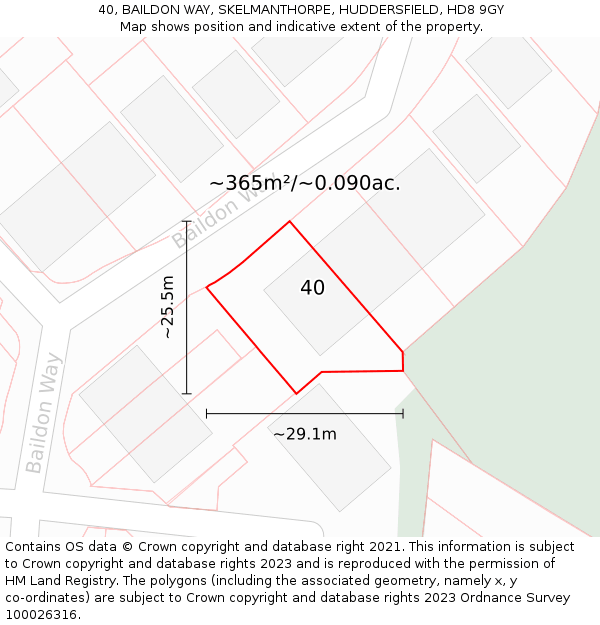 40, BAILDON WAY, SKELMANTHORPE, HUDDERSFIELD, HD8 9GY: Plot and title map