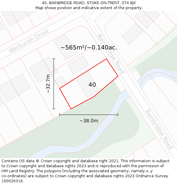 40, BAINBRIDGE ROAD, STOKE-ON-TRENT, ST4 8JX: Plot and title map