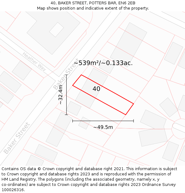 40, BAKER STREET, POTTERS BAR, EN6 2EB: Plot and title map