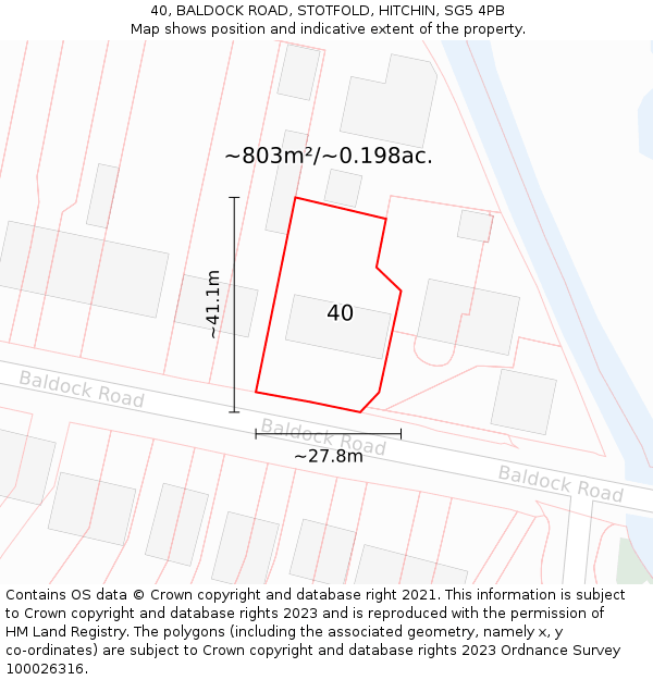 40, BALDOCK ROAD, STOTFOLD, HITCHIN, SG5 4PB: Plot and title map