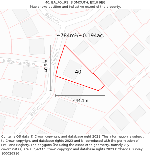 40, BALFOURS, SIDMOUTH, EX10 9EG: Plot and title map