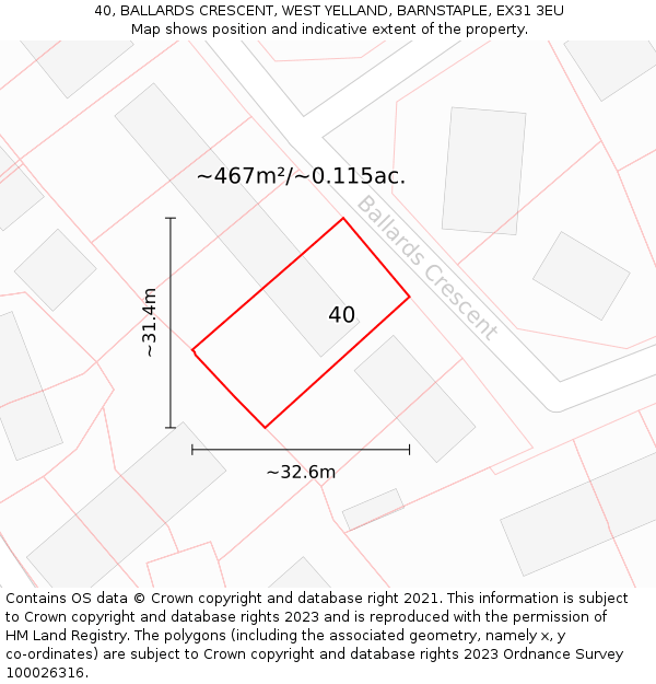 40, BALLARDS CRESCENT, WEST YELLAND, BARNSTAPLE, EX31 3EU: Plot and title map