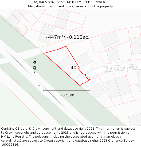 40, BALMORAL DRIVE, METHLEY, LEEDS, LS26 9LE: Plot and title map