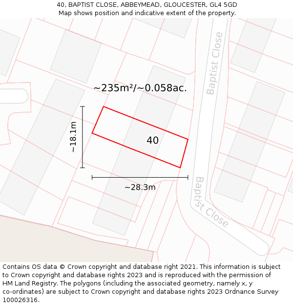 40, BAPTIST CLOSE, ABBEYMEAD, GLOUCESTER, GL4 5GD: Plot and title map
